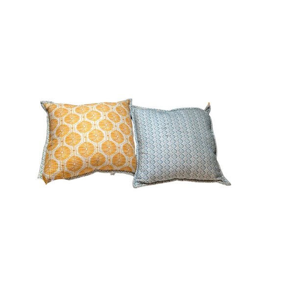 Anthropologie Decorative Pillow Set - Double-Sided Patterned Cushions Blue & Yel - Picture 2 of 5